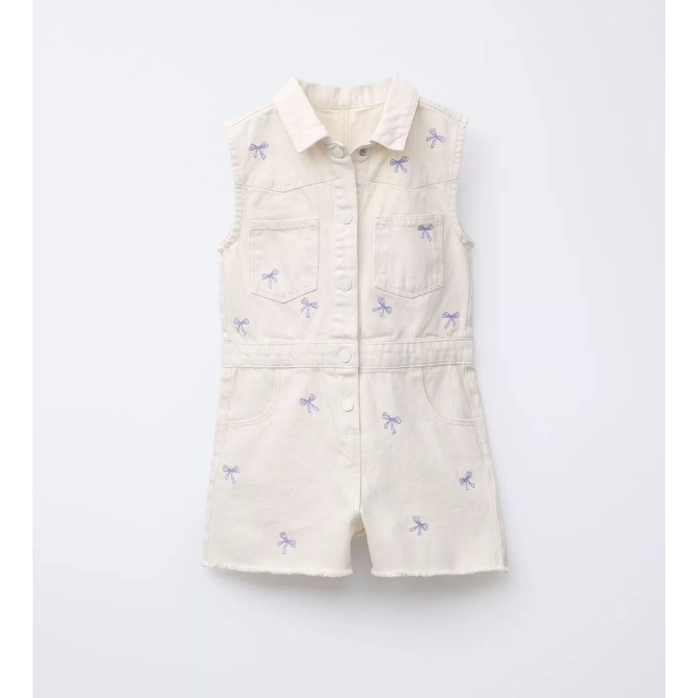 Zara Cream Jumpsuit with Embroidered Details
